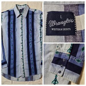 Vintage Wrangler Western Pearl  Snap Shirt Mens L Brushpopper Long Sleeve Cowboy